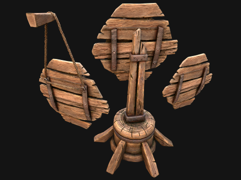 Medieval Wooden Target Dartboard Shooting Range Furniture 3D Model