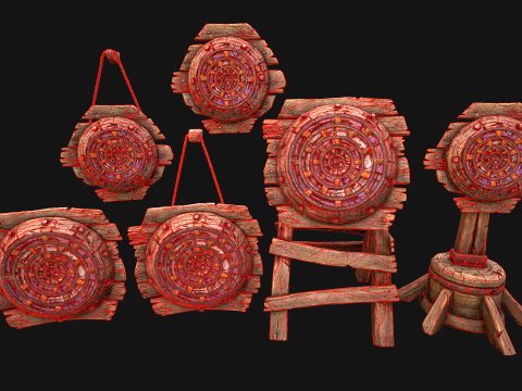 Medieval Wooden Target Dartboard Shooting Range Furniture 3D Model
