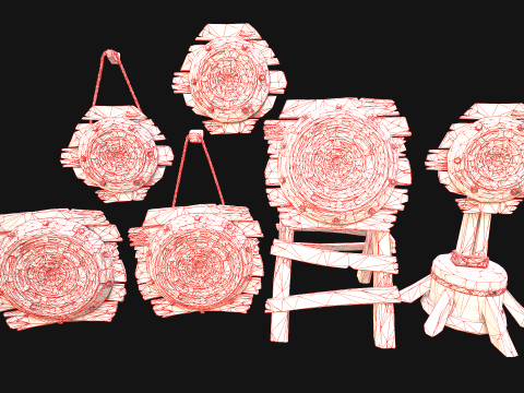 Medieval Wooden Target Dartboard Shooting Range Furniture 3D Model