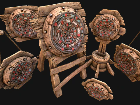 M&oacute;veis medievais de madeira para campo de tiro ao alvo de combate Modelo 3D