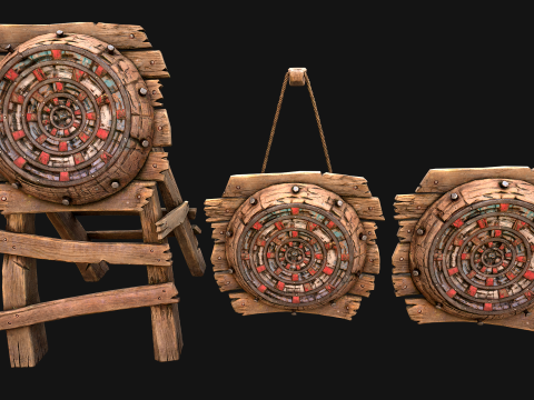 Móveis medievais de madeira para campo de tiro ao alvo de combate Modelo 3D