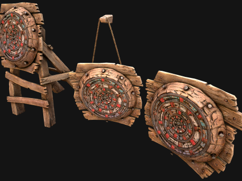 Móveis medievais de madeira para campo de tiro ao alvo de combate Modelo 3D