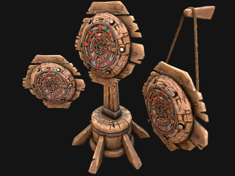 Móveis medievais de madeira para campo de tiro ao alvo de combate Modelo 3D