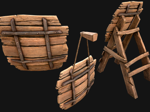 Móveis medievais de madeira para campo de tiro ao alvo de combate Modelo 3D