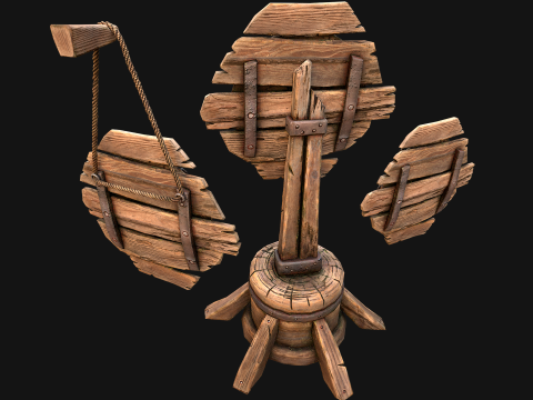 Móveis medievais de madeira para campo de tiro ao alvo de combate Modelo 3D