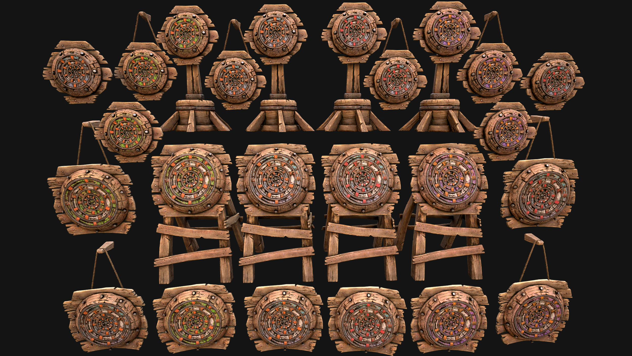 Medieval Wooden Target Dartboard Shooting Range Pack 3D Model .c4d .max .obj .3ds .fbx .stl .blend 