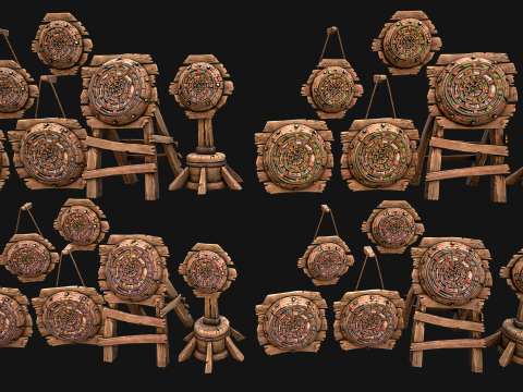 Paquete de campo de tiro con diana de madera medieval Modelo 3D