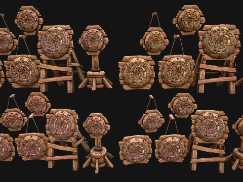 Medieval Wooden Target Dartboard Shooting Range Pack 3D Model