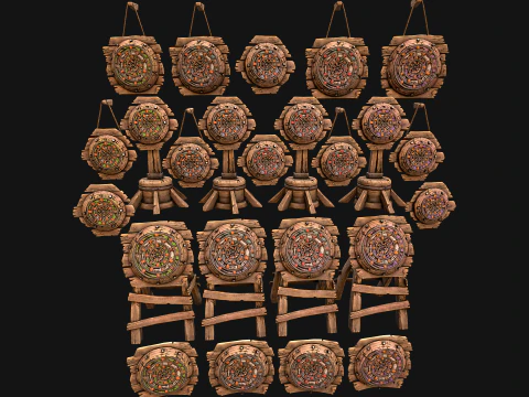 Medieval Wooden Target Dartboard Shooting Range Pack 3D Model