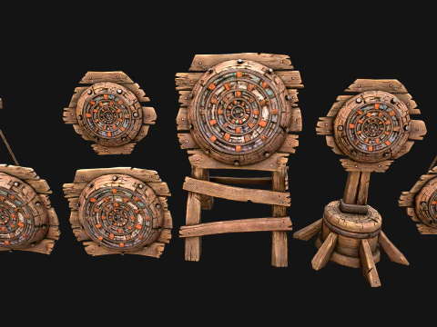 Medieval Wooden Target Dartboard Shooting Range Pack 3D Model