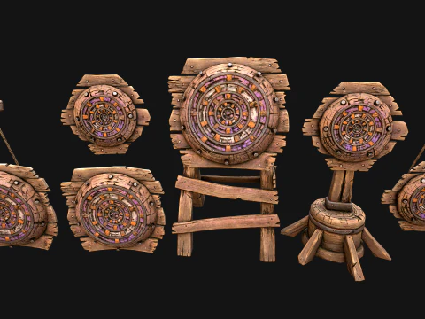 Medieval Wooden Target Dartboard Shooting Range Pack 3D Model
