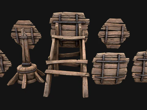 Medieval Wooden Target Dartboard Shooting Range Pack 3D Model