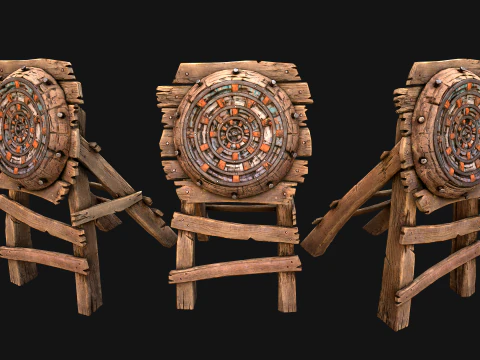 Medieval Wooden Target Dartboard Shooting Range Pack 3D Model