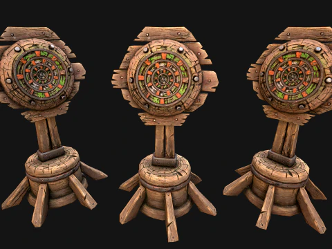 Medieval Wooden Target Dartboard Shooting Range Pack 3D Model