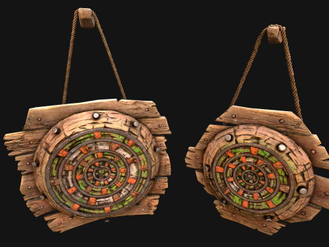 Medieval Wooden Target Dartboard Shooting Range Pack 3D Model