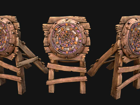 Medieval Wooden Target Dartboard Shooting Range Pack 3D Model