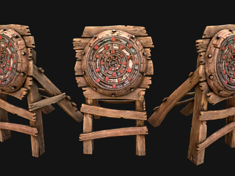 Medieval Wooden Target Dartboard Shooting Range Pack 3D Model