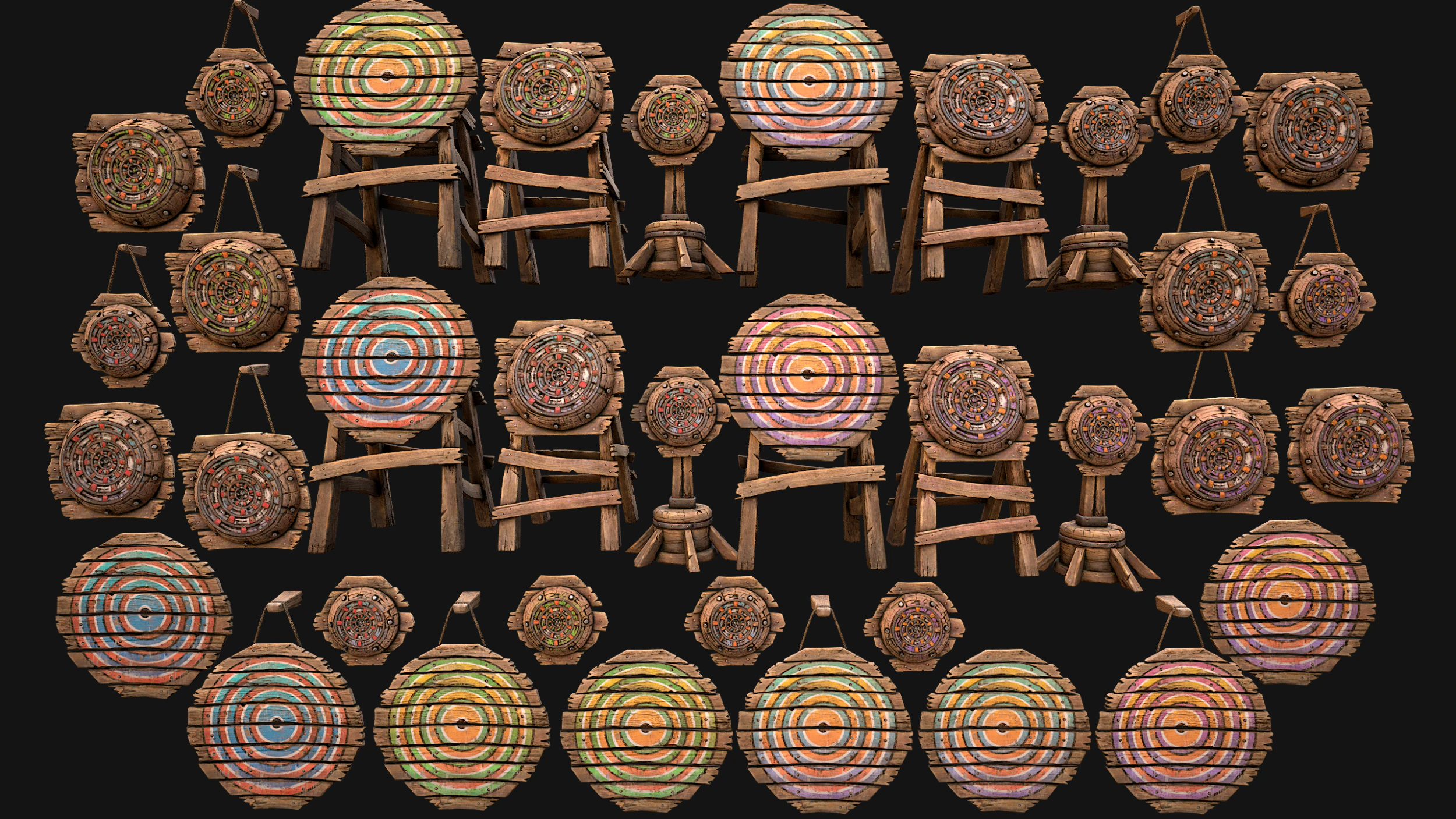 Medieval Wooden Target Shooting Range Environment Furniture Set 3D Model .c4d .max .obj .3ds .fbx .stl .blend 