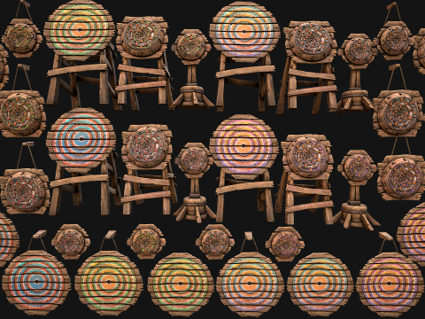 Середньовічна дерев'яна мішень Стрільбище навколишнього середовища набір меблів 3D Модель