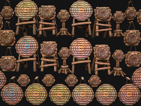 Set Furnitur Lingkungan Lapangan Tembak Sasaran Kayu Abad Pertengahan Model 3D