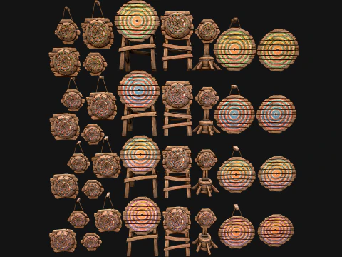 Medieval Wooden Target Shooting Range Environment Furniture Set 3D Model