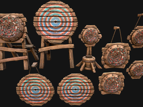 Ensemble de meubles d'environnement de champ de tir sur cible en bois médiéval Modèle 3D