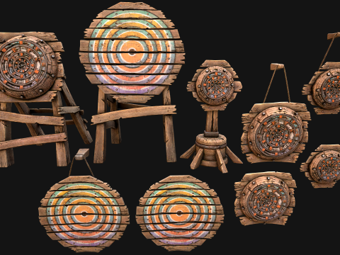 Ensemble de meubles d'environnement de champ de tir sur cible en bois médiéval Modèle 3D