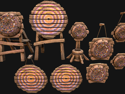 Ensemble de meubles d'environnement de champ de tir sur cible en bois médiéval Modèle 3D