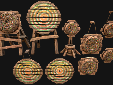 Ensemble de meubles d'environnement de champ de tir sur cible en bois médiéval Modèle 3D