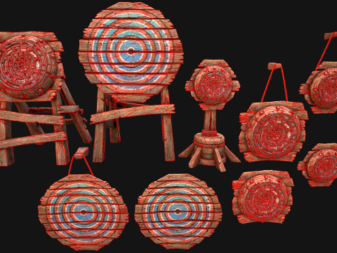 Ensemble de meubles d'environnement de champ de tir sur cible en bois médiéval Modèle 3D