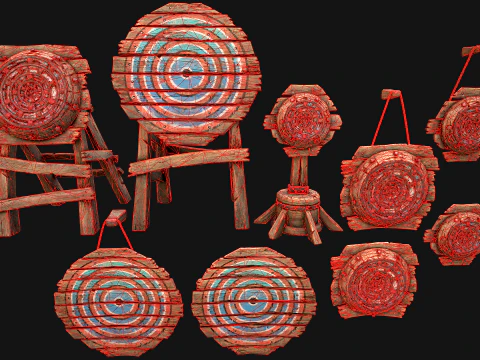 Medieval Wooden Target Shooting Range Environment Furniture Set 3D Model