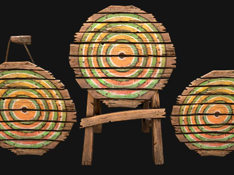 Medieval Wooden Target Shooting Range Environment Furniture Set 3D Model