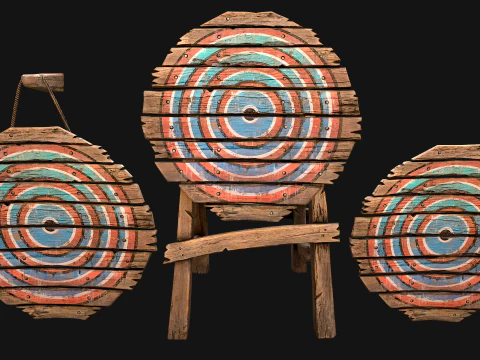 Medieval Wooden Target Shooting Range Environment Furniture Set 3D Model