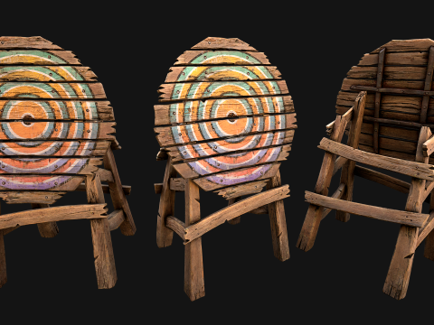 Ensemble de meubles d'environnement de champ de tir sur cible en bois médiéval Modèle 3D