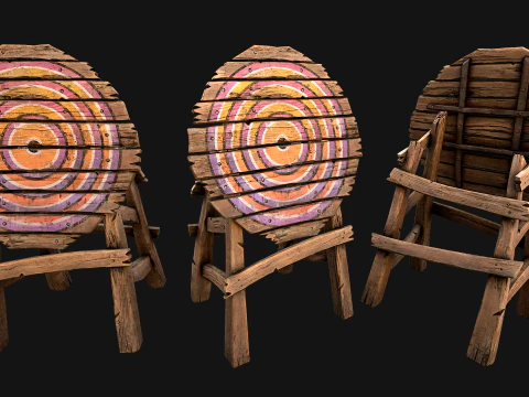 Medieval Wooden Target Shooting Range Environment Furniture Set 3D Model