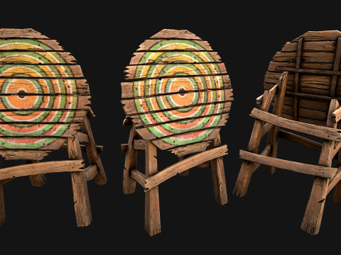 Ensemble de meubles d'environnement de champ de tir sur cible en bois médiéval Modèle 3D