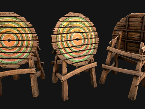 Medieval Wooden Target Shooting Range Environment Furniture Set 3D Model
