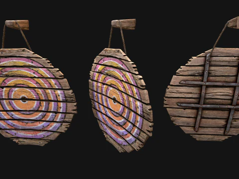 Medieval Wooden Target Shooting Range Environment Furniture Set 3D Model