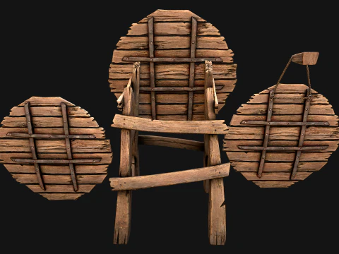 Medieval Wooden Target Shooting Range Environment Furniture Set 3D Model