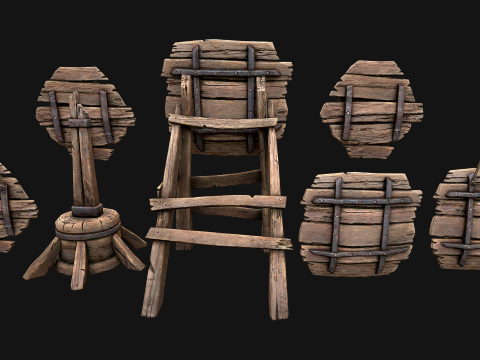 Ensemble de meubles d'environnement de champ de tir sur cible en bois médiéval Modèle 3D