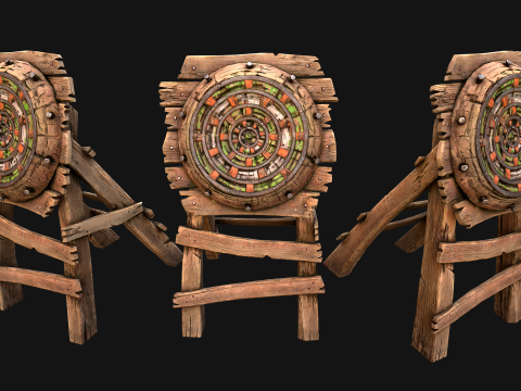 Ensemble de meubles d'environnement de champ de tir sur cible en bois médiéval Modèle 3D