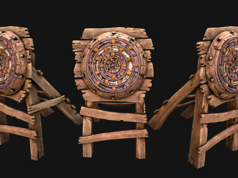 Ensemble de meubles d'environnement de champ de tir sur cible en bois médiéval Modèle 3D