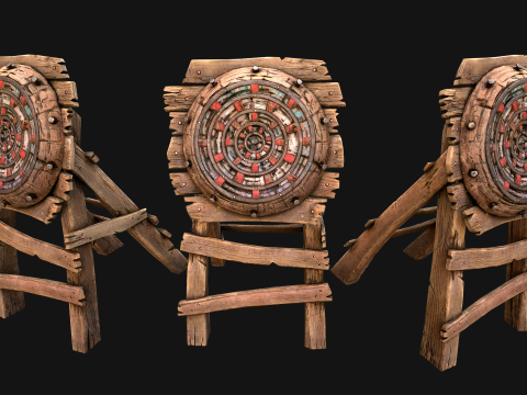 Ensemble de meubles d'environnement de champ de tir sur cible en bois médiéval Modèle 3D