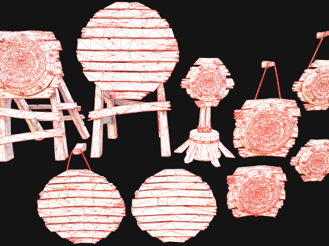 Ensemble de meubles d'environnement de champ de tir sur cible en bois médiéval Modèle 3D