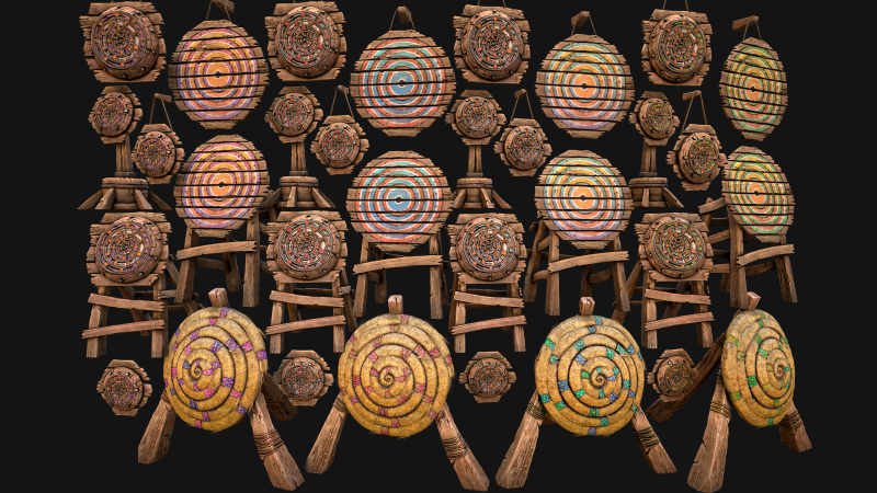 Pack de meubles de stand de tir sur cible en bois médiéval Modèle 3D .c4d .max .obj .3ds .fbx .stl .blend 