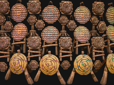 मध्यकालीन लकड़ी का लक्ष्य शूटिंग रेंज फर्नीचर पैक 3D मॉडल