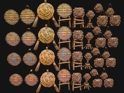 Pack de meubles de stand de tir sur cible en bois médiéval Modèle 3D