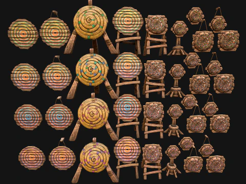 Medieval Wooden Target Shooting Range Furniture Pack 3D Model