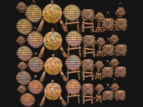Pack de meubles de stand de tir sur cible en bois médiéval Modèle 3D