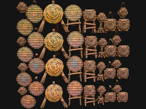 Medieval Wooden Target Shooting Range Furniture Pack 3D Model